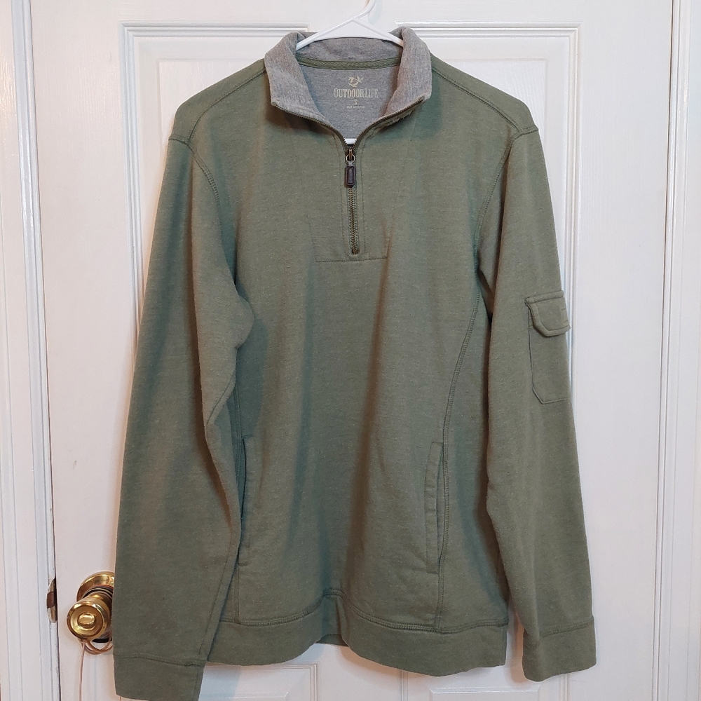 Outdoor Life Army Olive Green Quarter Zip Fleece Pullover Sweatshirt Size S